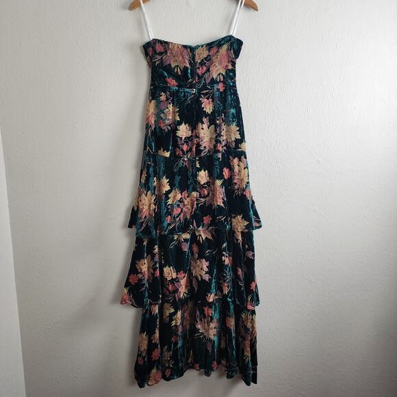 NWT Lulus Real Allure Emerald Green Burnout Velvet Floral Strapless Maxi Dress - Picture 12 of 15